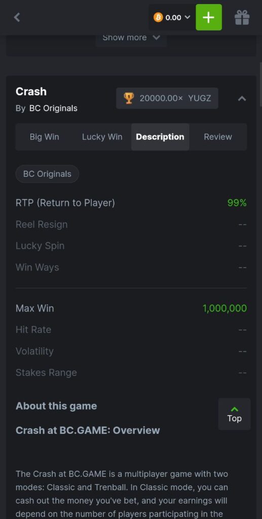 BC.Game Crash RTP